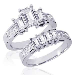  Emerald Cut Diamond Engagement Wedding Rings Channel Set 14K SI1 IGI