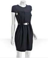 Outfit Andrew Marc black stretch woven mesh top belted dress with 