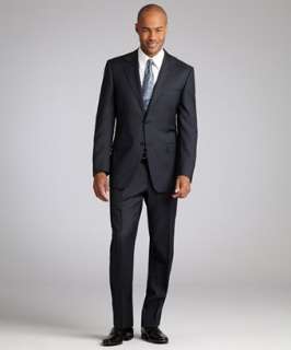 Canali navy tonal striped wool two button suit with pleated pants 