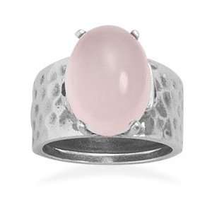  Pink Rose Quartz Ring Hammered Sterling Silver Antiqued Jewelry