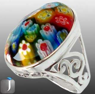   ITALIAN MURANO GLASS 925 STERLING SILVER SOLITAIRE RING N6397  