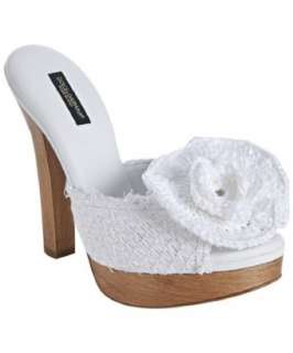 Dolce & Gabbana white raffia and wood rosette raffia peep toe platform 
