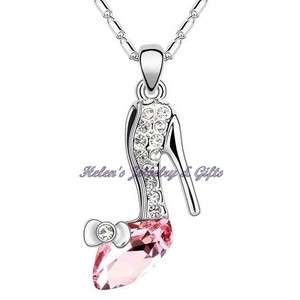   Swarovski Crystal Fashion High Heel Necklace Pendant Pink WGP  