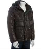 Kenneth Cole New York brown quilted zip front hooded down coat style 