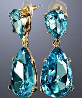 Kenneth Jay Lane aqua crystal double teardrop earrings   up to 