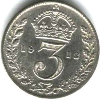 UK GREAT BRITAIN COIN 3 PENCE 1912 AU+  