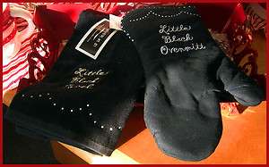   Little Black Embroidered Oven Mitt and Velour Kitchen Towel Set  