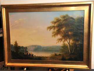 Awesome Romantic Lake Landscape w Figures WAHLBERGSON 1842 Antique Oil 