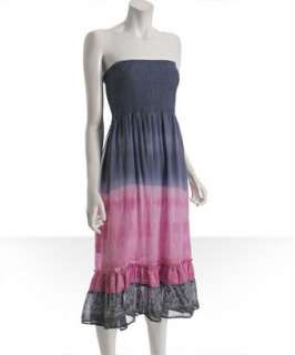 Free People plum tie dye silk smocked strapless dress  BLUEFLY up to 