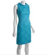 style #318608801 turquoise diamond jacquard neck button detail dress