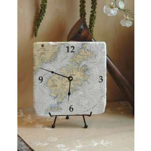    Desk clock 8 inch marble tile Kodiak nautical chart