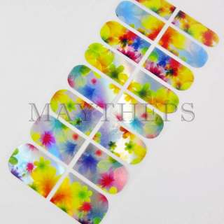 BLING NO HEAT Nail Art Armour Foil COLOURFUL FLOWERS #W125  
