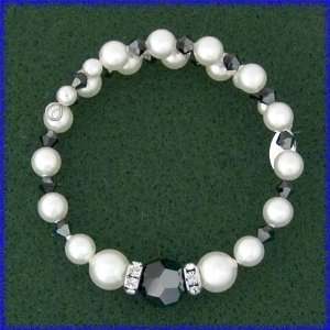   White Pearl with Black and Crystal Accents Bracelet 