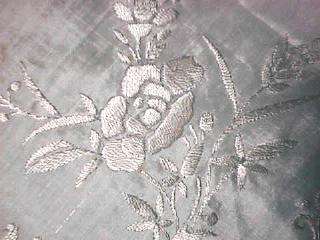 Antique White Silk Bridal Handkerchief w Embroidery  