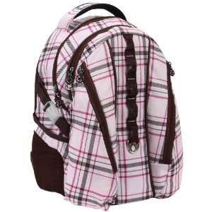  15.6 inch Pink Plaid Checker Multiple Pockets School Bag 