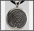 Pewter PROTECTION LABYRINTH Amulet Cord Necklace Hippie New Age 