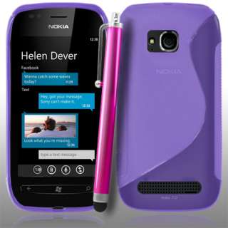   Gel Case + Stylus Touch Pen + Film For Nokia Lumia 710 / Purple  
