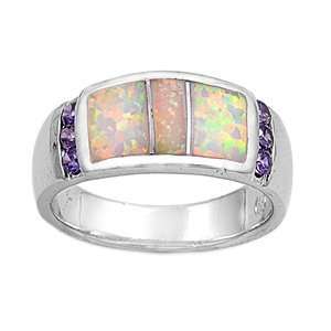  Sterling Silver Ring in Lab Opal   White Lab Opal / Lavender   Ring 
