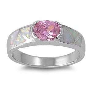 Sterling Silver Ring in Lab Opal   Pink CZ, White Opal   Ring 