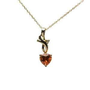    10k Yellow Gold Created Orange Sapphire Heart Necklace Jewelry
