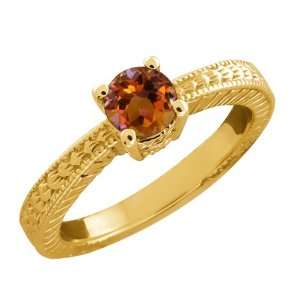    0.60 Ct Round Orange Mystic Topaz 14k Yellow Gold Ring Jewelry
