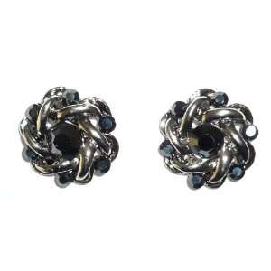  Silverplated Black Crystal Pierced Earrings Jewelry