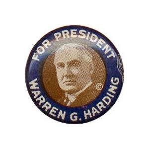 Pinback button promoting Warren Harding for president, 1920. 5/8