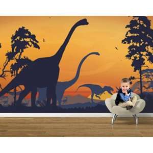    Dinosaur Landscape Blue/Orange Pre Pasted Mural
