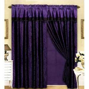  Black/Purple Flocking Leopard Satin Window Curtain Drape 