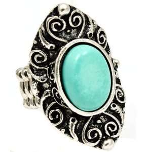  Rockabilly Antique Design Turquoise Stone Fashion Ring 