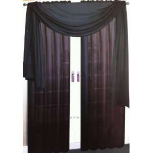  3 Piece Black Sheer Voile Curtain Panel Set: 2 Black 