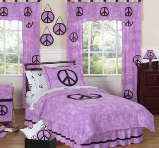 PURPLE TIE DYE PEACE SIGN KID TWIN SIZE BED BEDDING COMFORTER SET FOR 