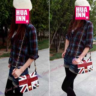 Women Korea Style With UK Flag Union Jack Badge Chain Shoulder Bag 