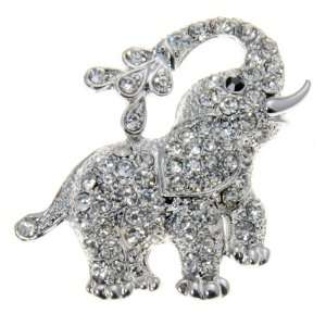  Small Silvertone Elephant Clear Crystal Brooch Pin Fashion 