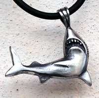 SHARK Sea Wild Life SILVER Pewter Pendant w PVC Choker  