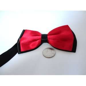  Satin clip on bow tie, mens bow tie (Red with Black 