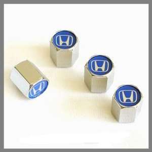  Honda Blue Logo Chrome Tire Stem Valve Caps: Automotive