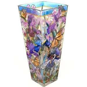  Amia 10 Inch Tall Hand Painted Glass Vase Featuring Roses 