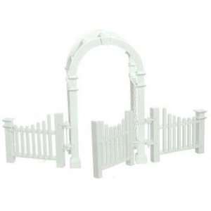   Dollhouse Miniature White Arbor with Gate and Fence 